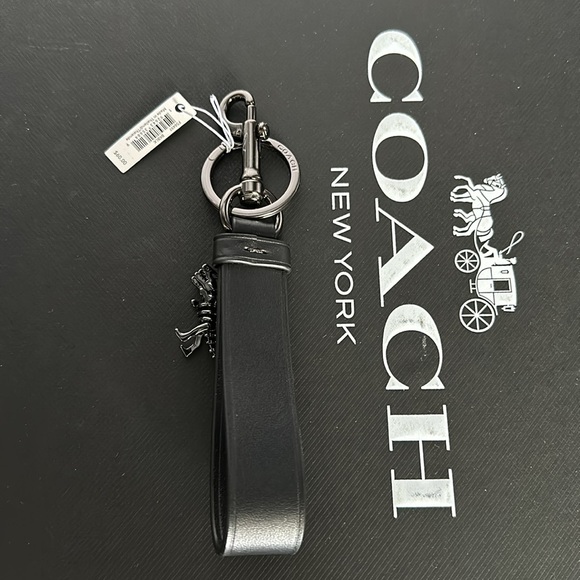 NWT Coach Black Leather Rexy Charm Loop Bag Charm keychain FOB Dinosaur - Picture 5 of 7
